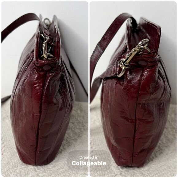 80s/90s Vintage Red Eel Skin Convertible Clutch Shoulder Bag Burgundy - Picture 3 of 7